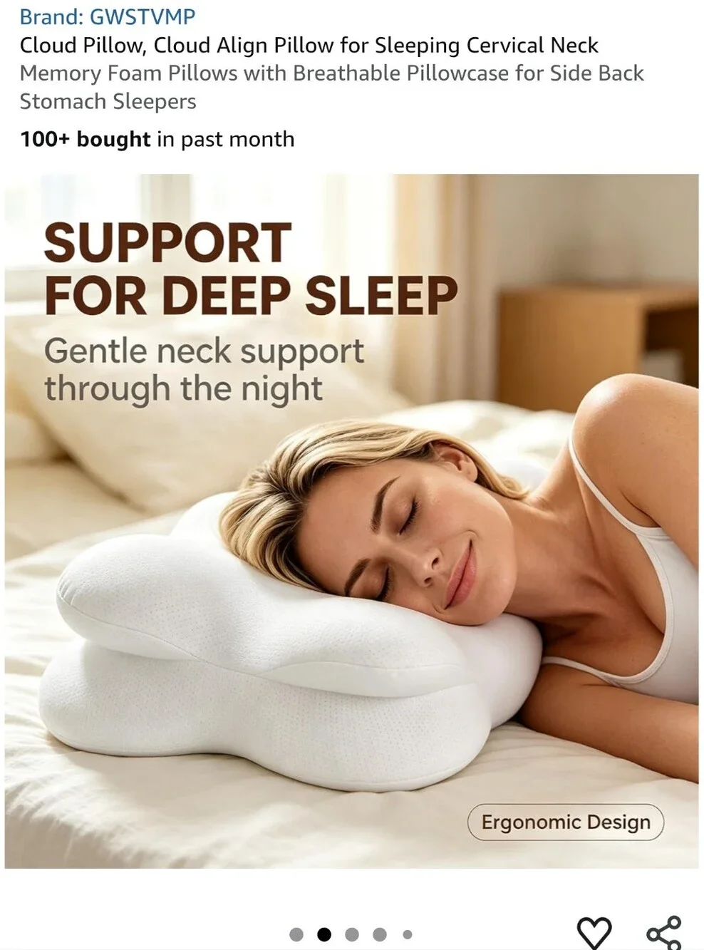 GWSTVMP White Cloud Neck Support Pillow - Memory Foam Cervical Pillow